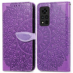 Leather Case Stands Fashionable Pattern Flip Cover Holder S04D for Huawei Honor V40 5G Purple