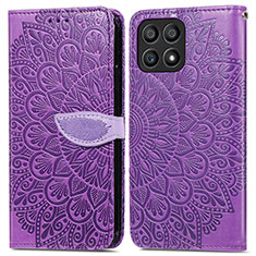 Leather Case Stands Fashionable Pattern Flip Cover Holder S04D for Huawei Honor X30i Purple