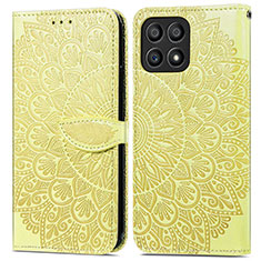 Leather Case Stands Fashionable Pattern Flip Cover Holder S04D for Huawei Honor X30i Yellow