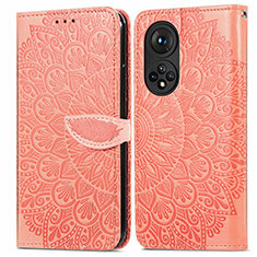 Leather Case Stands Fashionable Pattern Flip Cover Holder S04D for Huawei Nova 9 Orange