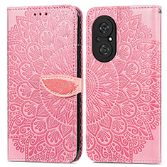 Leather Case Stands Fashionable Pattern Flip Cover Holder S04D for Huawei Nova 9 SE Rose Gold