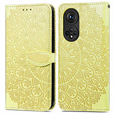 Leather Case Stands Fashionable Pattern Flip Cover Holder S04D for Huawei Nova 9 Yellow