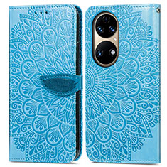 Leather Case Stands Fashionable Pattern Flip Cover Holder S04D for Huawei P50 Blue