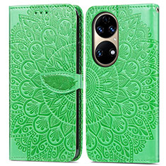 Leather Case Stands Fashionable Pattern Flip Cover Holder S04D for Huawei P50 Green