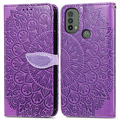 Leather Case Stands Fashionable Pattern Flip Cover Holder S04D for Motorola Moto E20 Purple