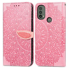 Leather Case Stands Fashionable Pattern Flip Cover Holder S04D for Motorola Moto E20 Rose Gold