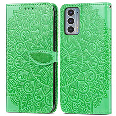Leather Case Stands Fashionable Pattern Flip Cover Holder S04D for Motorola Moto Edge 20 5G Green