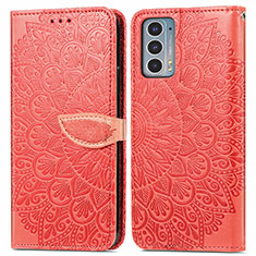 Leather Case Stands Fashionable Pattern Flip Cover Holder S04D for Motorola Moto Edge 20 5G Red