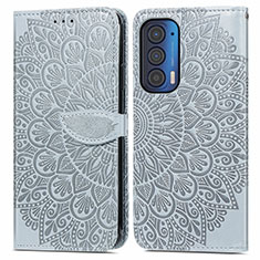 Leather Case Stands Fashionable Pattern Flip Cover Holder S04D for Motorola Moto Edge (2021) 5G Gray