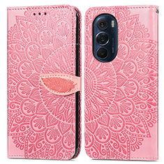 Leather Case Stands Fashionable Pattern Flip Cover Holder S04D for Motorola Moto Edge 30 Pro 5G Rose Gold