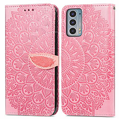 Leather Case Stands Fashionable Pattern Flip Cover Holder S04D for Motorola Moto Edge Lite 5G Rose Gold