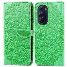 Leather Case Stands Fashionable Pattern Flip Cover Holder S04D for Motorola Moto Edge Plus (2022) 5G Green
