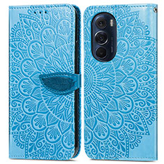 Leather Case Stands Fashionable Pattern Flip Cover Holder S04D for Motorola Moto Edge X30 5G Blue
