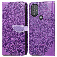 Leather Case Stands Fashionable Pattern Flip Cover Holder S04D for Motorola Moto G Play (2023) Purple