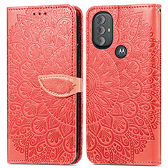 Leather Case Stands Fashionable Pattern Flip Cover Holder S04D for Motorola Moto G Play (2023) Red