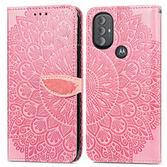 Leather Case Stands Fashionable Pattern Flip Cover Holder S04D for Motorola Moto G Play (2023) Rose Gold