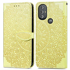 Leather Case Stands Fashionable Pattern Flip Cover Holder S04D for Motorola Moto G Play Gen 2 Yellow