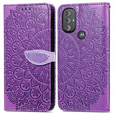 Leather Case Stands Fashionable Pattern Flip Cover Holder S04D for Motorola Moto G Power (2022) Purple
