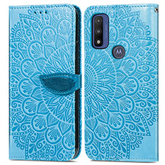 Leather Case Stands Fashionable Pattern Flip Cover Holder S04D for Motorola Moto G Pure Blue