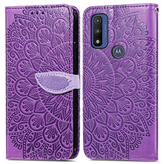 Leather Case Stands Fashionable Pattern Flip Cover Holder S04D for Motorola Moto G Pure Purple