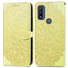 Leather Case Stands Fashionable Pattern Flip Cover Holder S04D for Motorola Moto G Pure Yellow