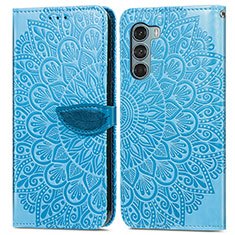 Leather Case Stands Fashionable Pattern Flip Cover Holder S04D for Motorola Moto G200 5G Blue