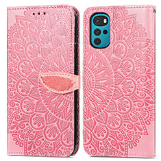 Leather Case Stands Fashionable Pattern Flip Cover Holder S04D for Motorola Moto G22 Rose Gold