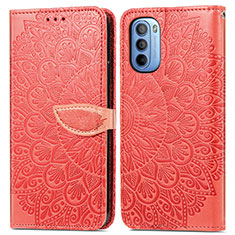 Leather Case Stands Fashionable Pattern Flip Cover Holder S04D for Motorola Moto G31 Red