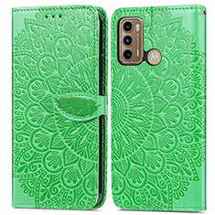 Leather Case Stands Fashionable Pattern Flip Cover Holder S04D for Motorola Moto G60 Green