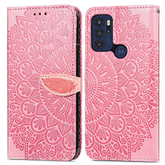 Leather Case Stands Fashionable Pattern Flip Cover Holder S04D for Motorola Moto G60s Rose Gold