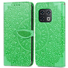 Leather Case Stands Fashionable Pattern Flip Cover Holder S04D for OnePlus 10 Pro 5G Green