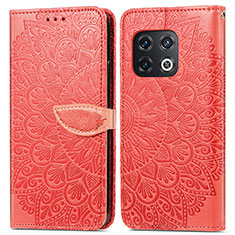 Leather Case Stands Fashionable Pattern Flip Cover Holder S04D for OnePlus 10 Pro 5G Red