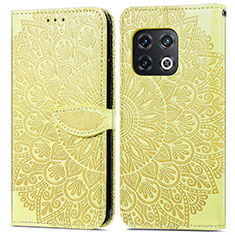 Leather Case Stands Fashionable Pattern Flip Cover Holder S04D for OnePlus 10 Pro 5G Yellow