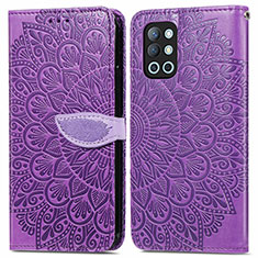 Leather Case Stands Fashionable Pattern Flip Cover Holder S04D for OnePlus 9R 5G Purple