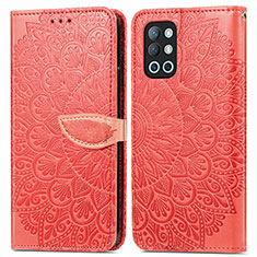 Leather Case Stands Fashionable Pattern Flip Cover Holder S04D for OnePlus 9R 5G Red