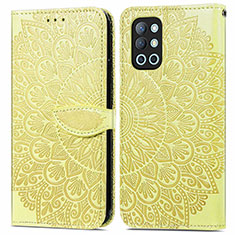 Leather Case Stands Fashionable Pattern Flip Cover Holder S04D for OnePlus 9R 5G Yellow