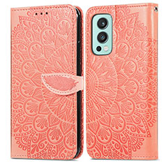 Leather Case Stands Fashionable Pattern Flip Cover Holder S04D for OnePlus Nord 2 5G Orange