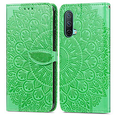 Leather Case Stands Fashionable Pattern Flip Cover Holder S04D for OnePlus Nord CE 5G Green