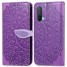 Leather Case Stands Fashionable Pattern Flip Cover Holder S04D for OnePlus Nord CE 5G Purple