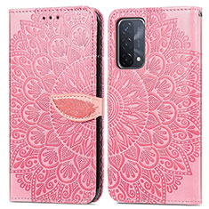 Leather Case Stands Fashionable Pattern Flip Cover Holder S04D for OnePlus Nord N200 5G Rose Gold