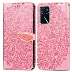 Leather Case Stands Fashionable Pattern Flip Cover Holder S04D for Oppo A16 Rose Gold