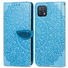 Leather Case Stands Fashionable Pattern Flip Cover Holder S04D for Oppo A16e Blue