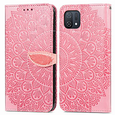 Leather Case Stands Fashionable Pattern Flip Cover Holder S04D for Oppo A16e Rose Gold