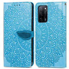 Leather Case Stands Fashionable Pattern Flip Cover Holder S04D for Oppo A53s 5G Blue