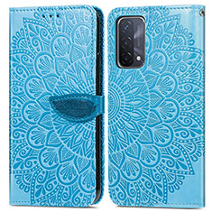 Leather Case Stands Fashionable Pattern Flip Cover Holder S04D for Oppo A54 5G Blue