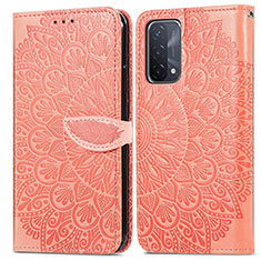 Leather Case Stands Fashionable Pattern Flip Cover Holder S04D for Oppo A54 5G Orange