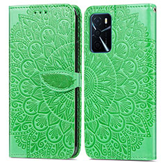 Leather Case Stands Fashionable Pattern Flip Cover Holder S04D for Oppo A54s Green