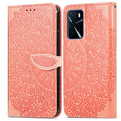 Leather Case Stands Fashionable Pattern Flip Cover Holder S04D for Oppo A54s Orange