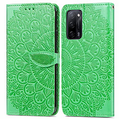 Leather Case Stands Fashionable Pattern Flip Cover Holder S04D for Oppo A55 5G Green