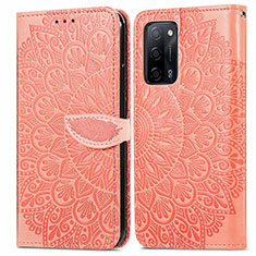 Leather Case Stands Fashionable Pattern Flip Cover Holder S04D for Oppo A55 5G Orange